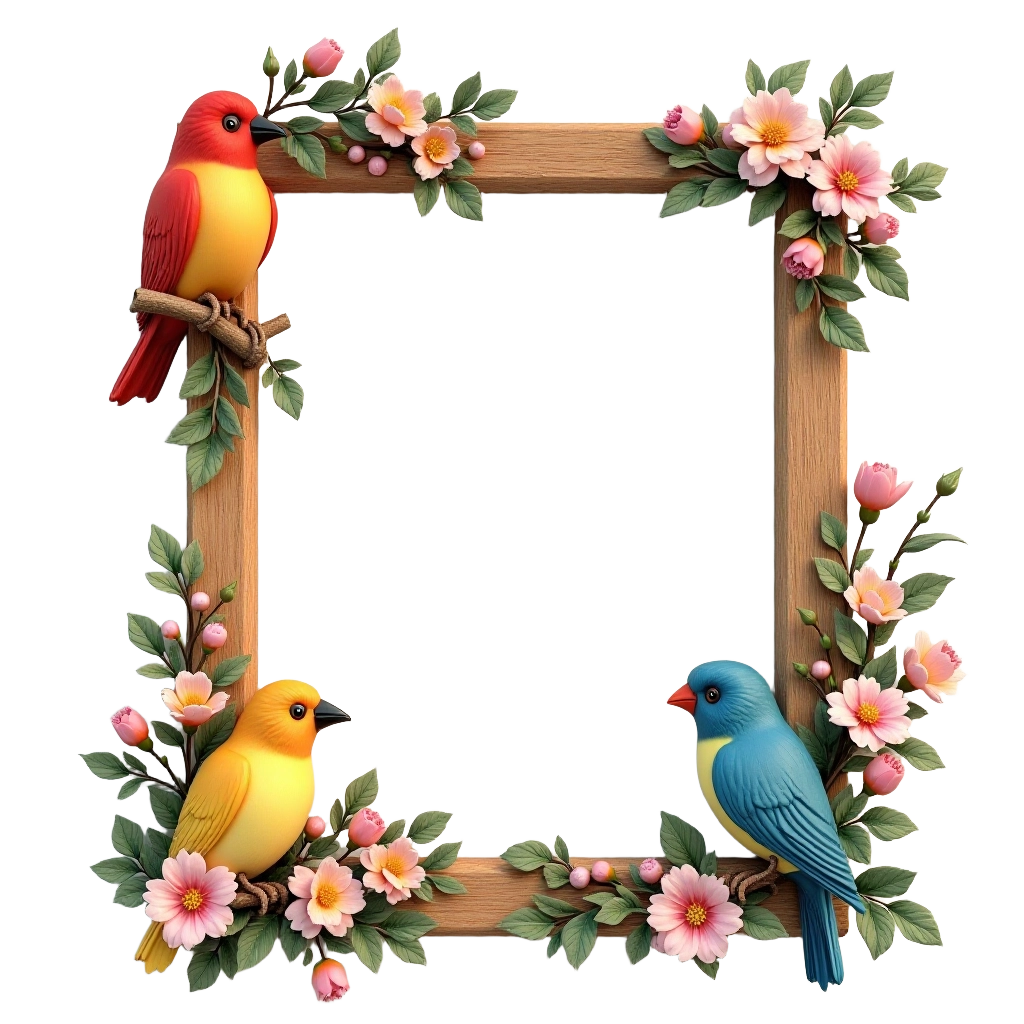 Colorful Birds and Floral Frame